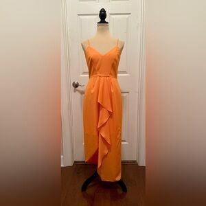 Gianni Bini Monique Ruffle Asymmetrical Orange Lined Dress, Sz 4 NWTS